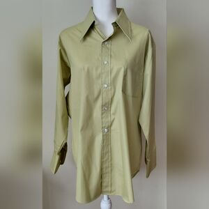 70s Arrow Kent Collection Big Collar Dress Shirt Green Button Down Boyfriend